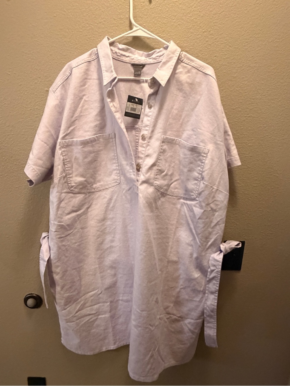 Eddie Bauer Light Lavender Button-Front Casual Shirt Dress